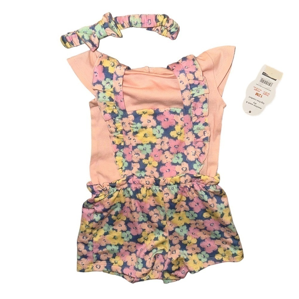 Wonder Nation Girls 12 Months Floral Jumpsuit With Bow Set New With Tags